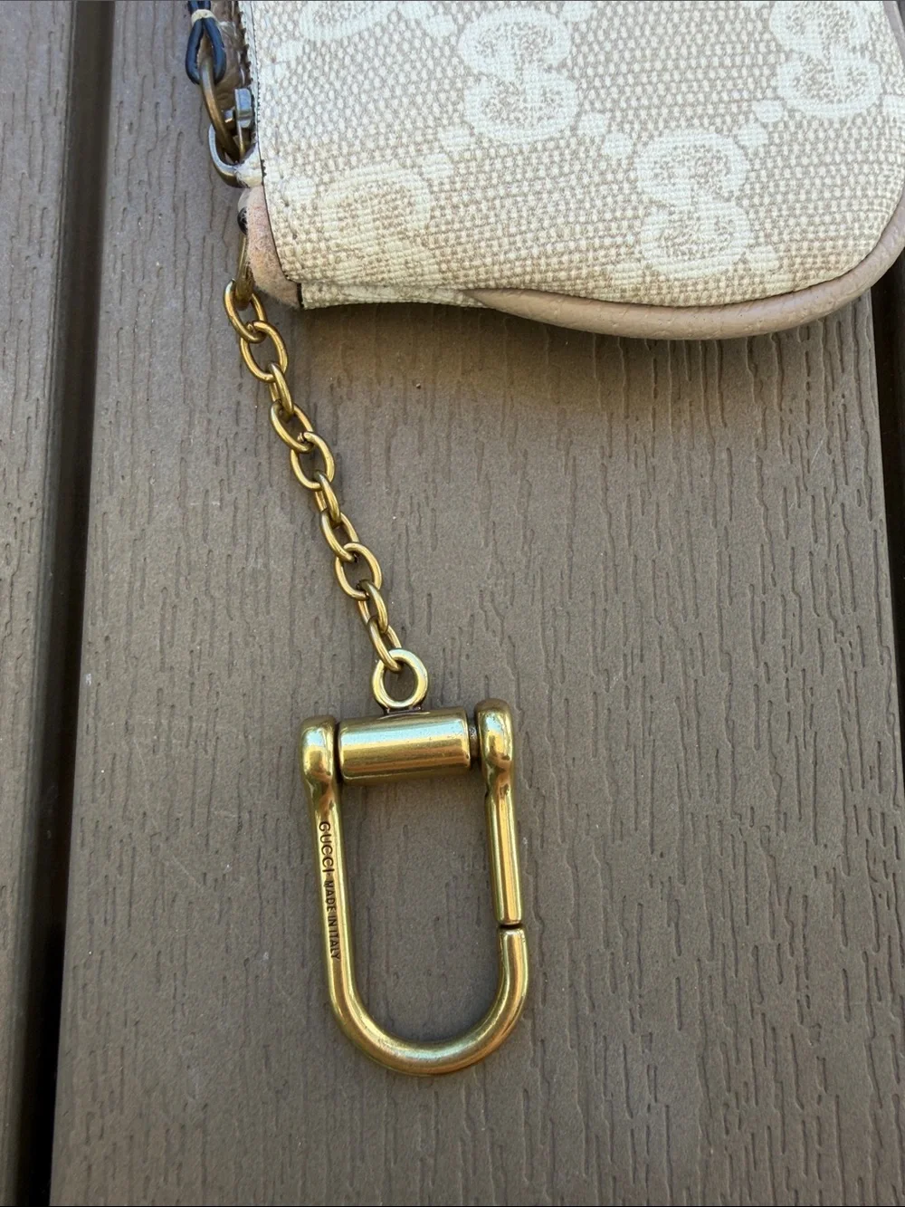 Inspired Beige Monogram Canvas Key Pouch with Gold Clip